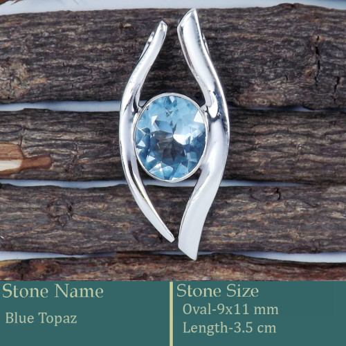Blue Topaz Cut H - SSP838-Attractive Cab & Cut Gemstone Lots Pendant 925 Silver Who
