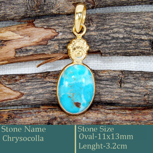 Chrysocolla Cab C - CMJ873-Gorgeous Cab Gemstone Silver 18K Gold Plated Pendant Whol