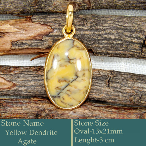 Yellow Dendrite Agate Cab D - CMJ873-Gorgeous Cab Gemstone Silver 18K Gold Plated Pendant Whol