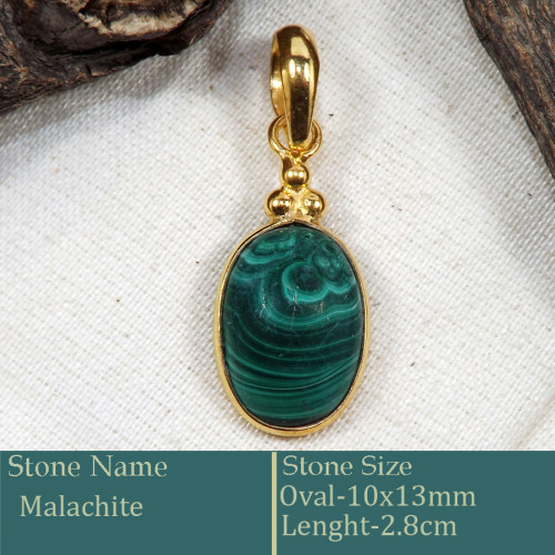 Malachite Cab H - CMJ873-Gorgeous Cab Gemstone Silver 18K Gold Plated Pendant Whol