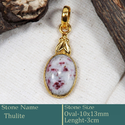 Thulite Cab I - CMJ873-Gorgeous Cab Gemstone Silver 18K Gold Plated Pendant Whol