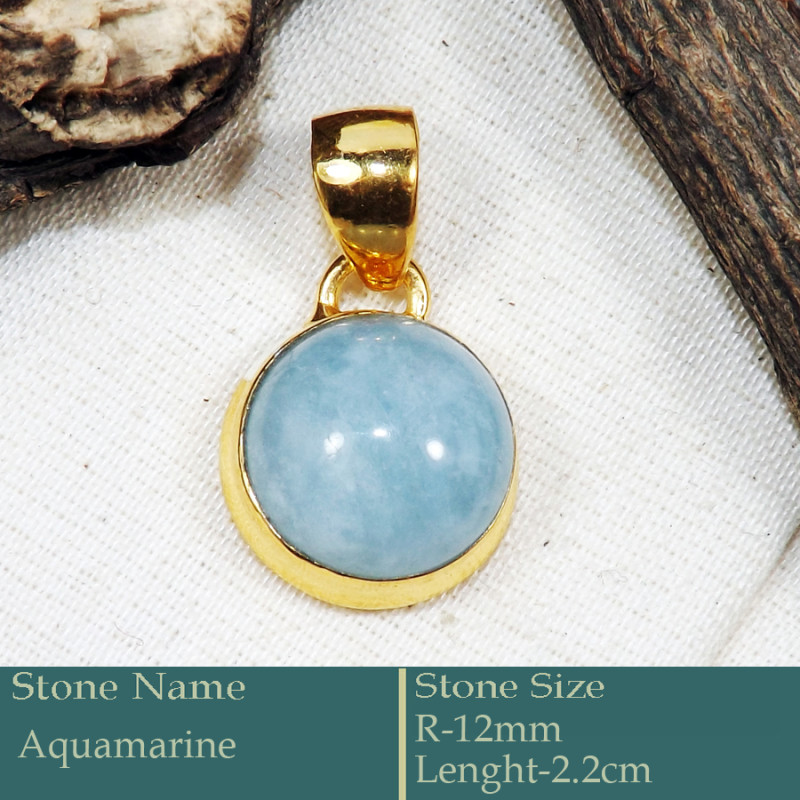 Aquamarine Cab G - CMJ872-925 Silver 18K Gold Plated Pendant Pretty Look Handmade C
