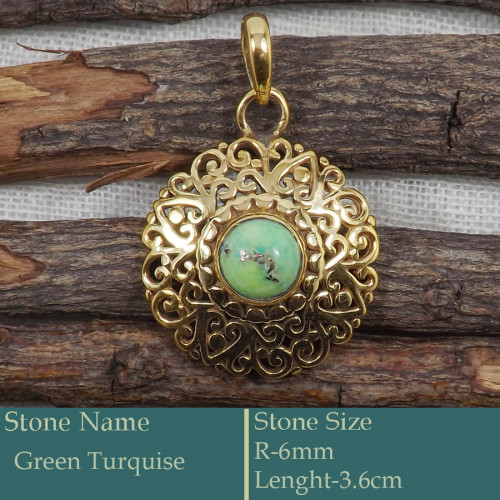 Green Turquoise Cab B - CMJ871-Amazing 925 Silver 18K Gold Plated Designer Pendant Whole