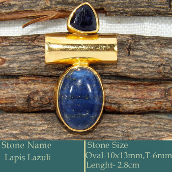 Lapis Lazuli Cab D - CMJ871-Amazing 925 Silver 18K Gold Plated Designer Pendant Whole