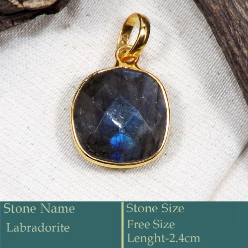 Labradorite Cut B - CMJ870-925 Silver 18K Gold Plated Pendant Labradorite Cut Gemsto