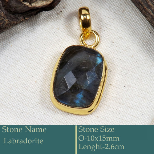 Labradorite Cut C - CMJ870-925 Silver 18K Gold Plated Pendant Labradorite Cut Gemsto
