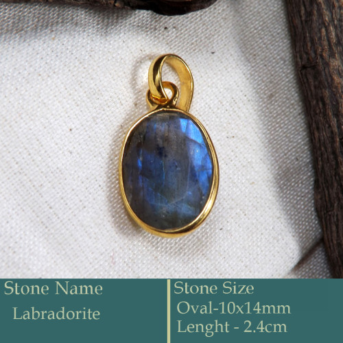Labradorite Cut D - CMJ870-925 Silver 18K Gold Plated Pendant Labradorite Cut Gemsto