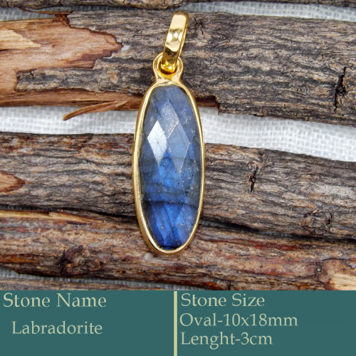 Labradorite Cut O - CMJ870-925 Silver 18K Gold Plated Pendant Labradorite Cut Gemsto