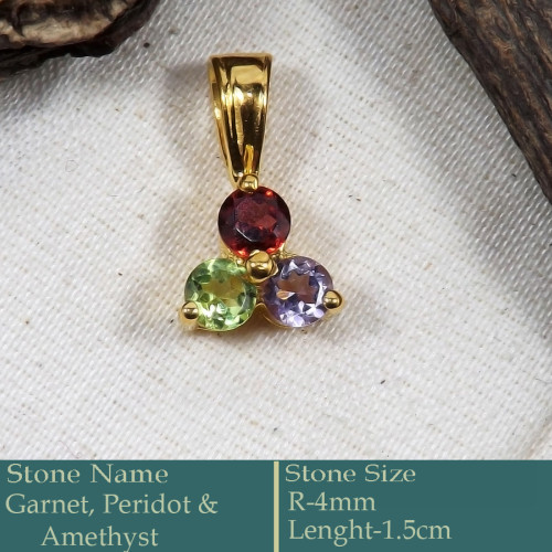 Garnet, Peridot & Amethyst Cut A - CMJ868-925 Silver 18K Gold Plated Party Wear Pendant Wholesale C