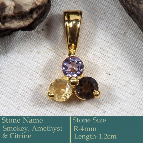 Smokey, Amethyst & Citrine Cut D - CMJ868-925 Silver 18K Gold Plated Party Wear Pendant Wholesale C