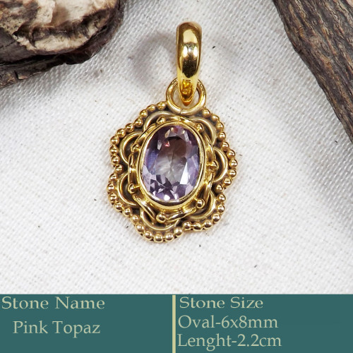 Pink Topaz Cut O - CMJ868-925 Silver 18K Gold Plated Party Wear Pendant Wholesale C