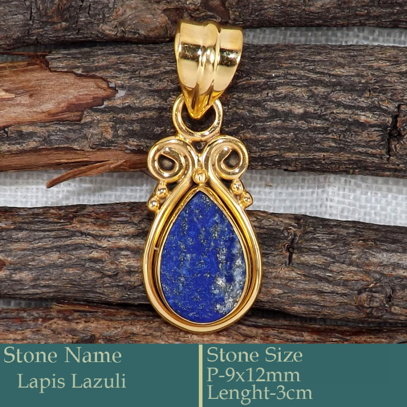 Lapis Lazuli B - CMJ867-Superb 925 Silver 18K Gold Plated Pendant Cab Gemstone Wh