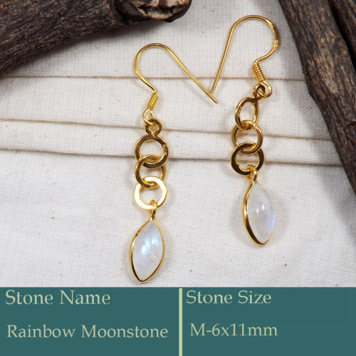 Rainbow Moonstone Cab C - CMJ863-Solid 925 Silver 18K Gold Plated Earrings Rainbow Moonsto