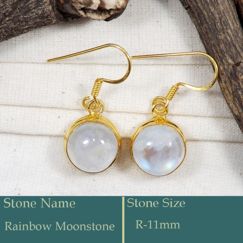 Rainbow Moonstone Cab E - CMJ863-Solid 925 Silver 18K Gold Plated Earrings Rainbow Moonsto