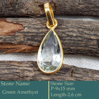 Green Amethyst Cut F - CMJ862-Gorgeous 925 Silver 18K Gold Plated Pendant Cut Gemstone