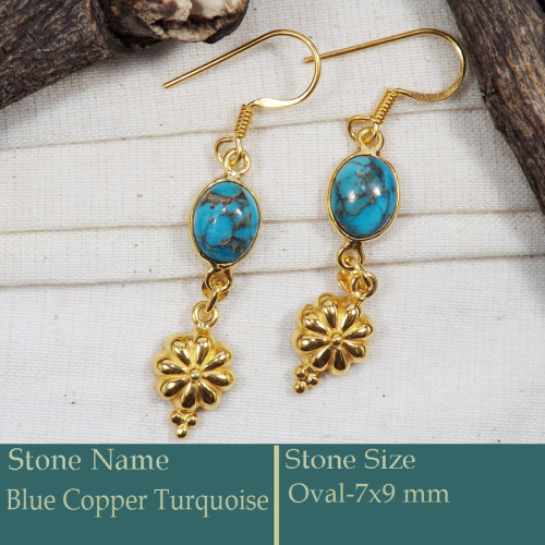 Blue Copper Turquoise Cab E - CMJ861-925 Silver 18K Gold Plated Earrings Cab Gemstone Wholesal
