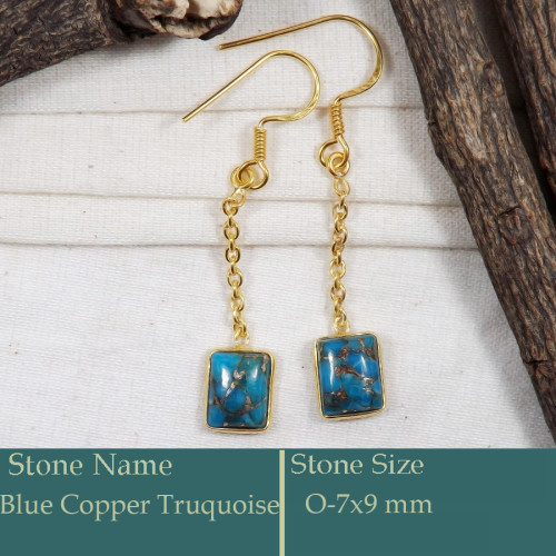 Blue Copper Turquoise Cab G - CMJ861-925 Silver 18K Gold Plated Earrings Cab Gemstone Wholesal
