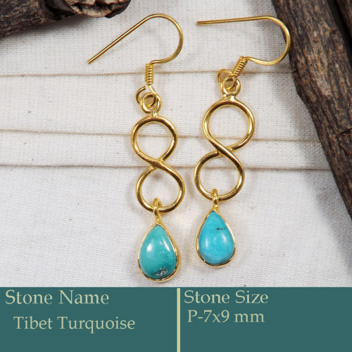 Tibet Turquoise Cab H - CMJ861-925 Silver 18K Gold Plated Earrings Cab Gemstone Wholesal