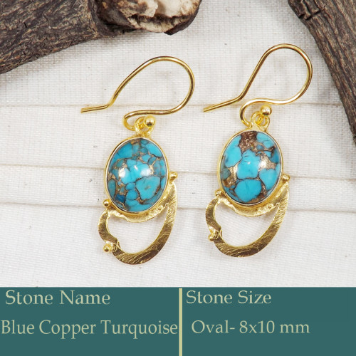 Blue Copper Turquoise Cab O - CMJ861-925 Silver 18K Gold Plated Earrings Cab Gemstone Wholesal