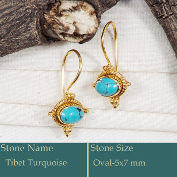 Blue Copper Turquoise Cab F - CMJ859-Party Wear 925 Silver 18K Gold Plated Designer Earrings C