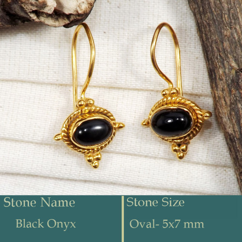 Black Onyx Cab G - CMJ859-Party Wear 925 Silver 18K Gold Plated Designer Earrings C