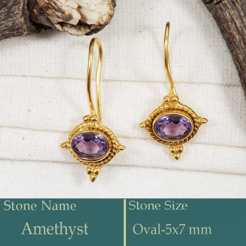 Amethyst Cut C - CMJ858-925 Silver 18K Gold Plated Earrings Cut Gemstone Wholesal