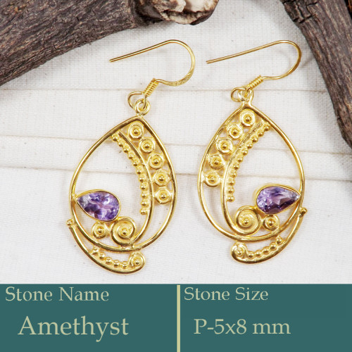 Amethyst Cut D - CMJ858-925 Silver 18K Gold Plated Earrings Cut Gemstone Wholesal