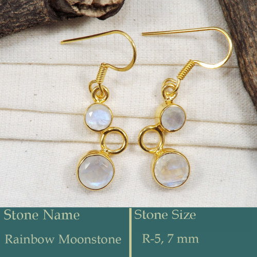 Rainbow Moonstone Cut E - CMJ858-925 Silver 18K Gold Plated Earrings Cut Gemstone Wholesal