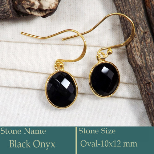 Black Onyx Cut F - CMJ858-925 Silver 18K Gold Plated Earrings Cut Gemstone Wholesal