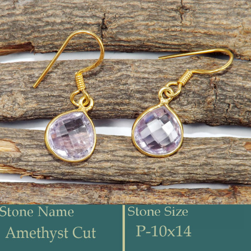 Amethyst Cut G - CMJ858-925 Silver 18K Gold Plated Earrings Cut Gemstone Wholesal