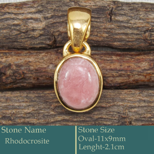 Rhodochrosite Cab C - CMJ856-Amazing 18K Gold Plated Pendant 925 Sterling Silver Whole