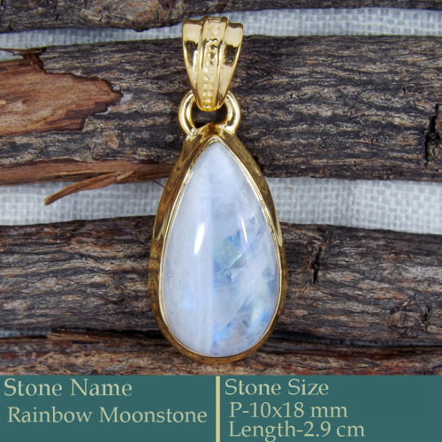 Rainbow Moonstone Cab D - CMJ856-Amazing 18K Gold Plated Pendant 925 Sterling Silver Whole