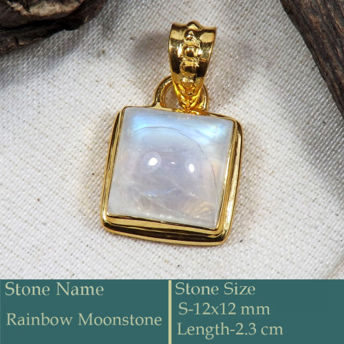 Rainbow Moonstone Cab E - CMJ856-Amazing 18K Gold Plated Pendant 925 Sterling Silver Whole