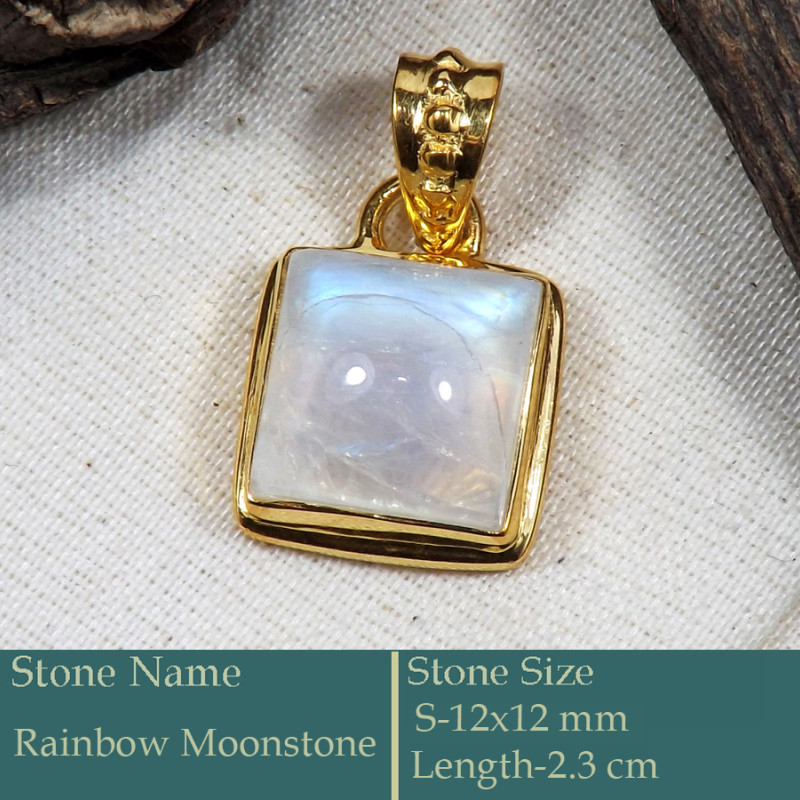 Rainbow Moonstone Cab E - CMJ856-Amazing 18K Gold Plated Pendant 925 Sterling Silver Whole