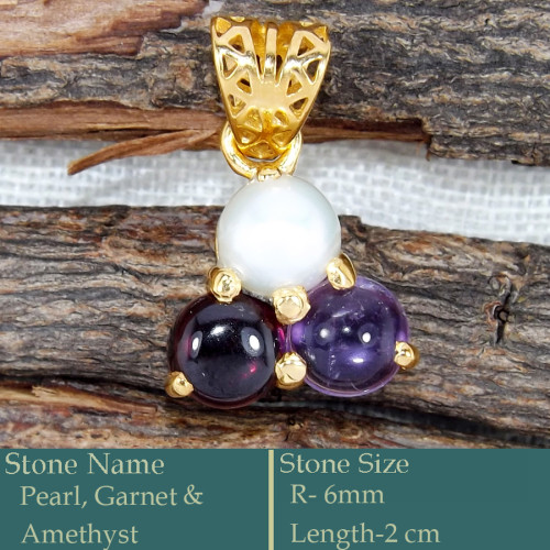 Pearl, Garnet & Amethyst Cab O - CMJ856-Amazing 18K Gold Plated Pendant 925 Sterling Silver Whole
