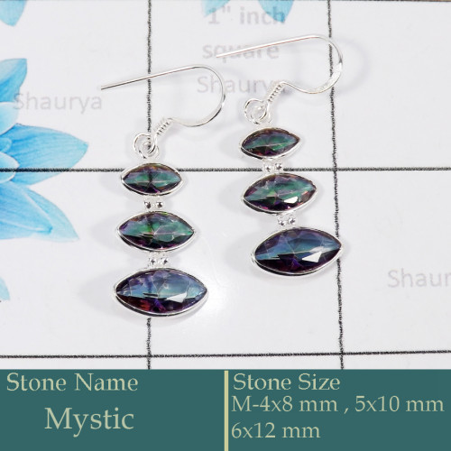 Mystic Cut A - BZE731-Solid 925 Silver Bezel Earrings Cut Gemstone Wholesale In