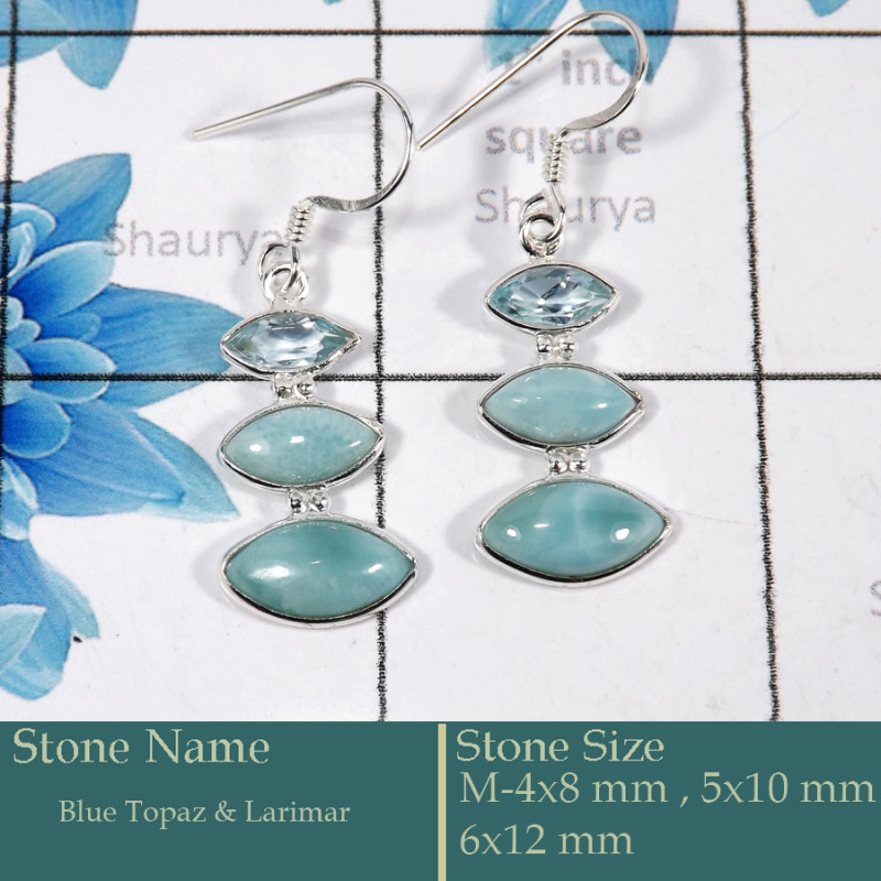 Larimar & Topaz Cut J - BZE731-Solid 925 Silver Bezel Earrings Cut Gemstone Wholesale In