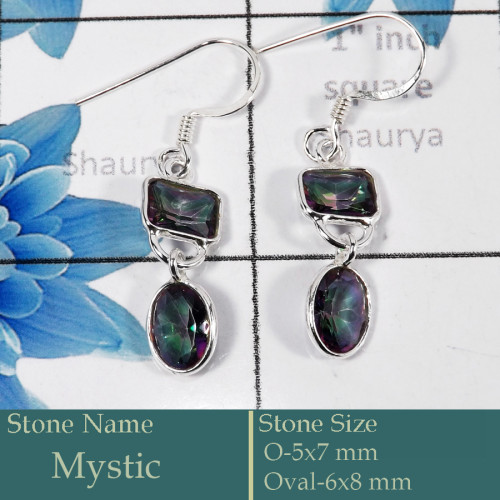 Mystic Cut A - BZE729-Classic 925 Silver Bezel Earrings Cut Gemstone Wholesale