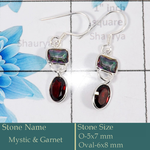 Mystic & Garnet Cut B - BZE729-Classic 925 Silver Bezel Earrings Cut Gemstone Wholesale