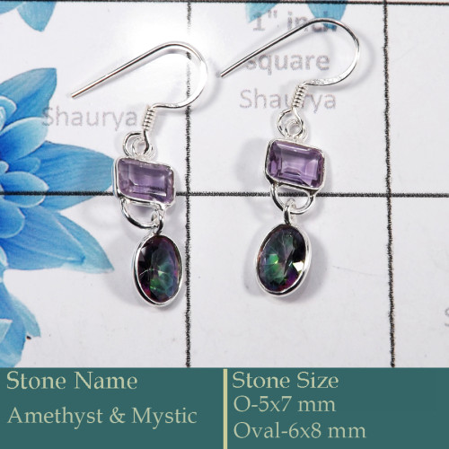Amethyst & Mystic Cut D - BZE729-Classic 925 Silver Bezel Earrings Cut Gemstone Wholesale