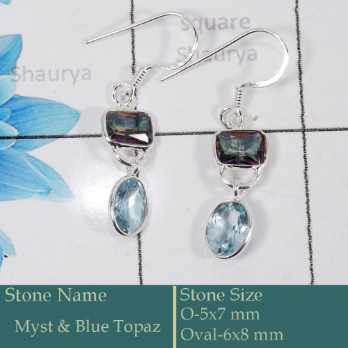 Mystic & Blue Topaz Cut E - BZE729-Classic 925 Silver Bezel Earrings Cut Gemstone Wholesale