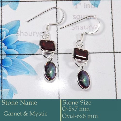 Garnet & Mystic Cut H - BZE729-Classic 925 Silver Bezel Earrings Cut Gemstone Wholesale