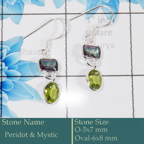 Peridot & Mystic Cut O - BZE729-Classic 925 Silver Bezel Earrings Cut Gemstone Wholesale