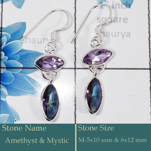 Amethyst & Mystic Cut B - BZE728-Gorgeous Party Wear 925 Silver Bezel Earrings Cut Gemston