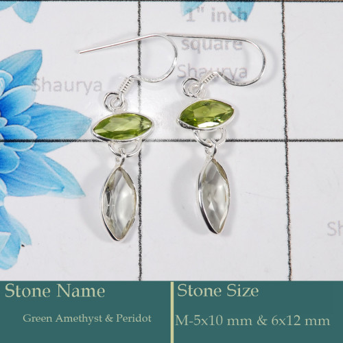 Green Amethyst & Peridot Cut C - BZE728-Gorgeous Party Wear 925 Silver Bezel Earrings Cut Gemston