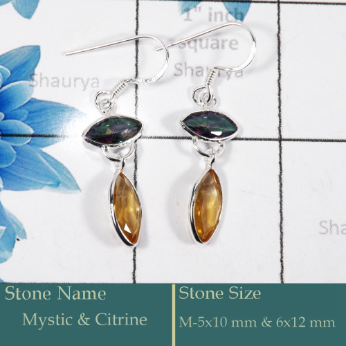 Mystic & Citrine Cut D - BZE728-Gorgeous Party Wear 925 Silver Bezel Earrings Cut Gemston