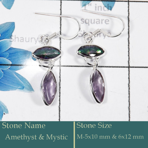 Amethyst & Mystic Cut E - BZE728-Gorgeous Party Wear 925 Silver Bezel Earrings Cut Gemston