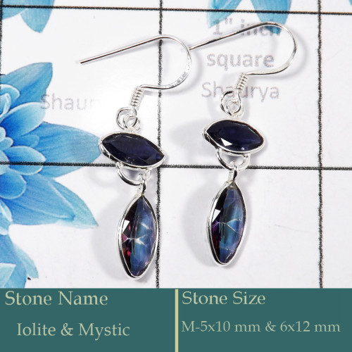Iolite & Mystic Cut G - BZE728-Gorgeous Party Wear 925 Silver Bezel Earrings Cut Gemston