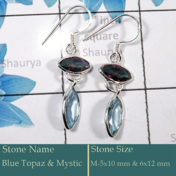 Blue Topaz & Mystic Cut H - BZE728-Gorgeous Party Wear 925 Silver Bezel Earrings Cut Gemston
