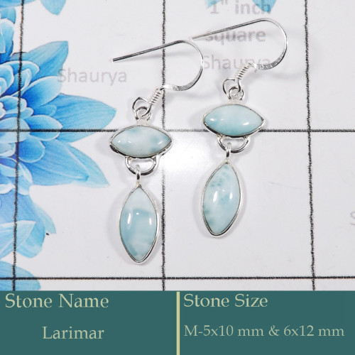 Larimar Cab I - BZE728-Gorgeous Party Wear 925 Silver Bezel Earrings Cut Gemston